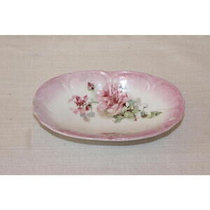 Vintage Pink Floral Porcelain Vanity Tray - Shabby Chic Dresser Dish